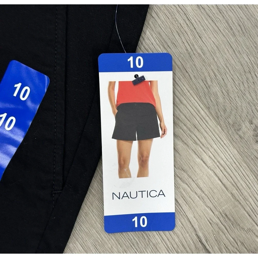 Nautica Womens Mid Rise Twill Black Shorts Sz 10 5